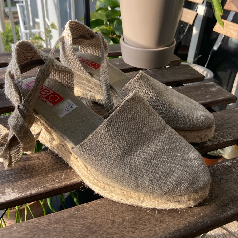 Khaki Canvas + Espadrille Lace Tie Wedges